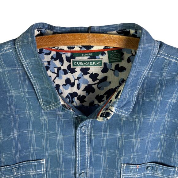 CUBAVERA Slim Fit linen Blend Button Front Long Sleeve Plaid Shirt Mens Size XXL - Picture 3 of 12